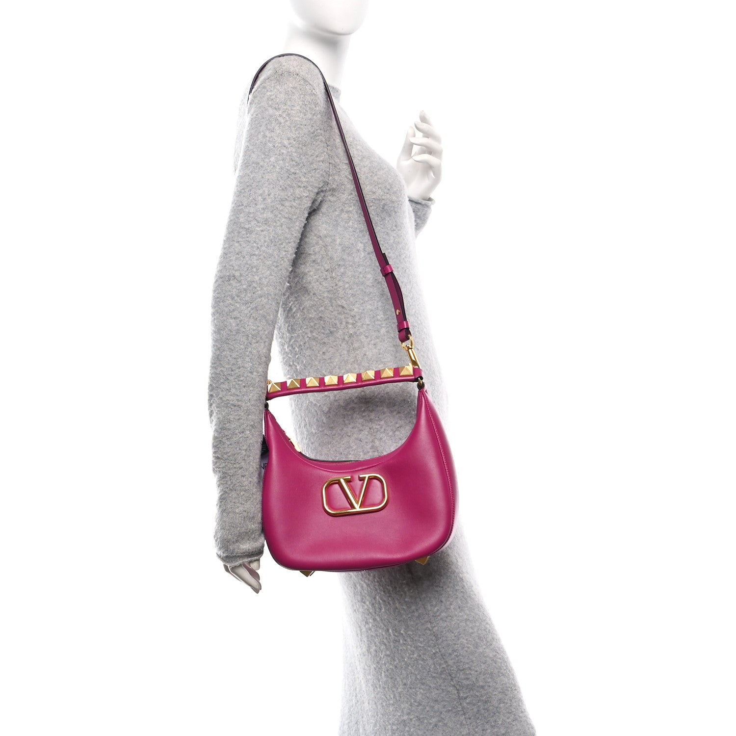 Calfskin Stud Sign Zip Hobo Rose Violet