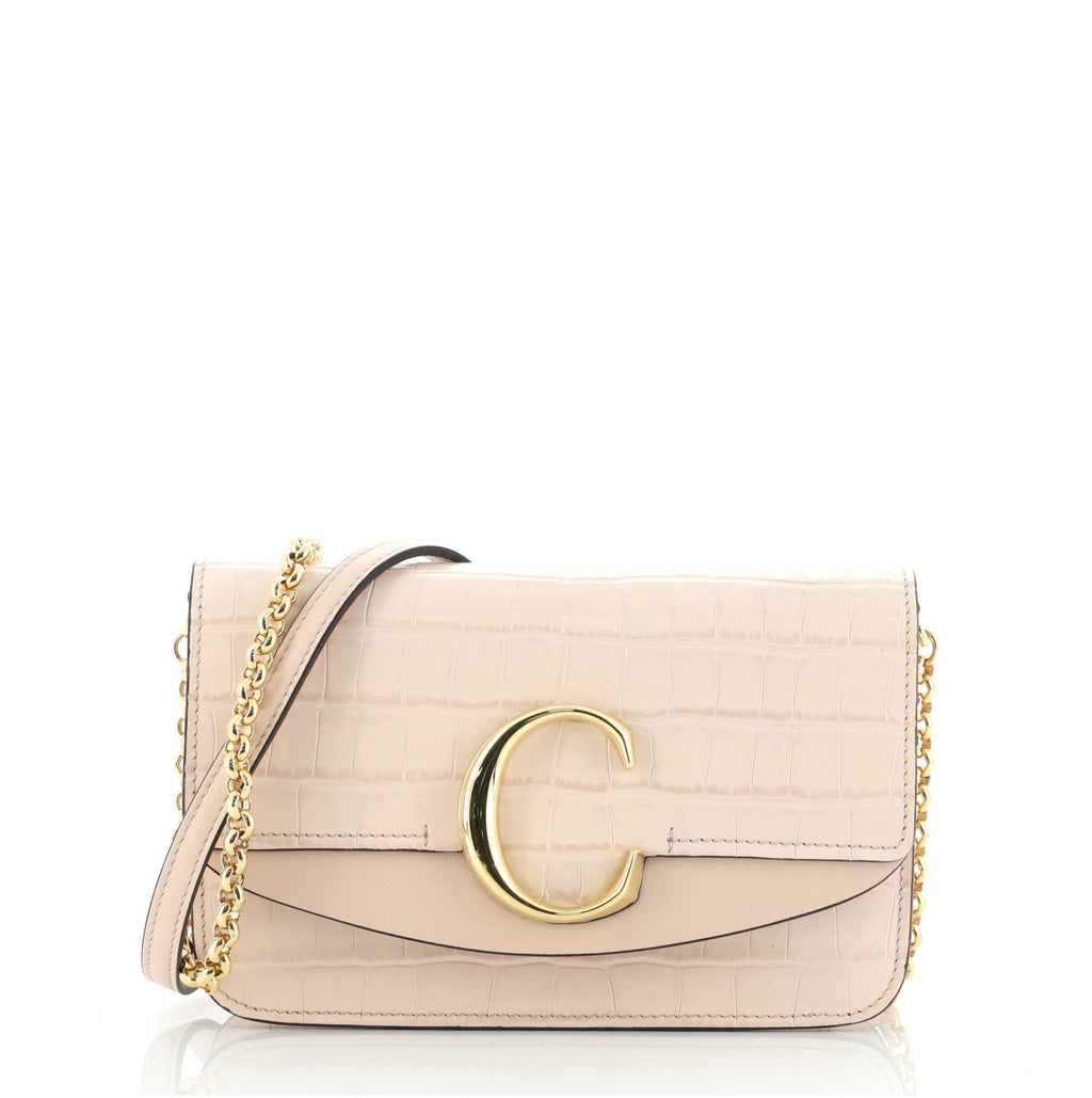 C Chain Clutch Crocodile Embossed Leather