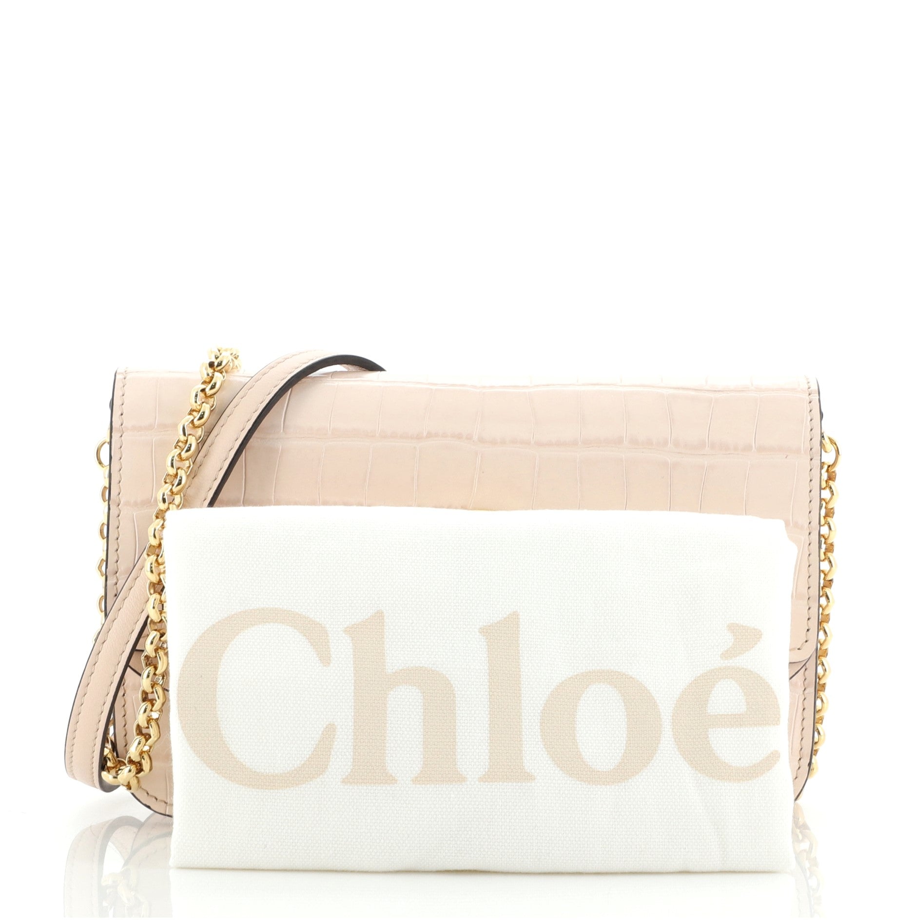 C Chain Clutch Crocodile Embossed Leather