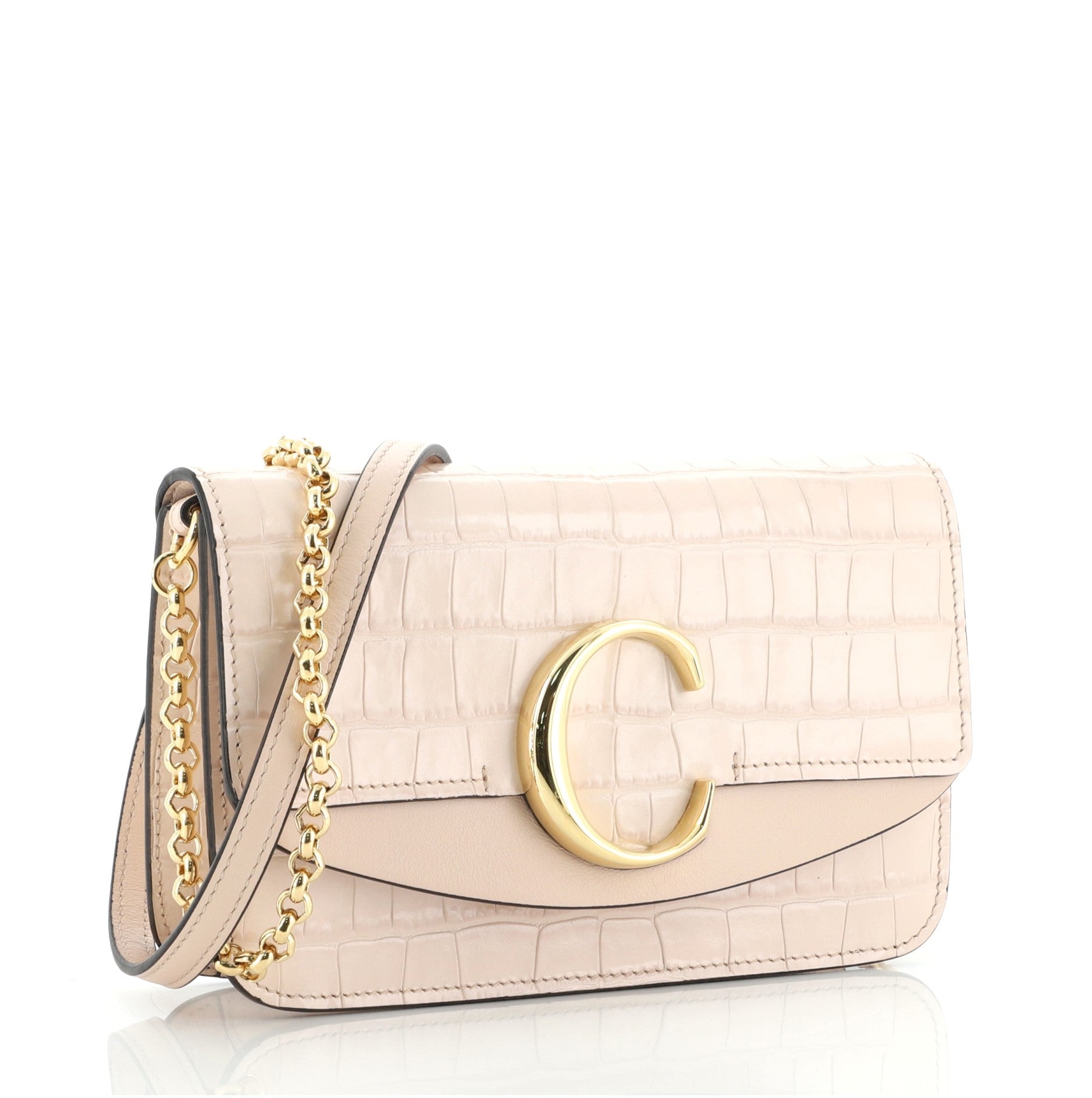 C Chain Clutch Crocodile Embossed Leather