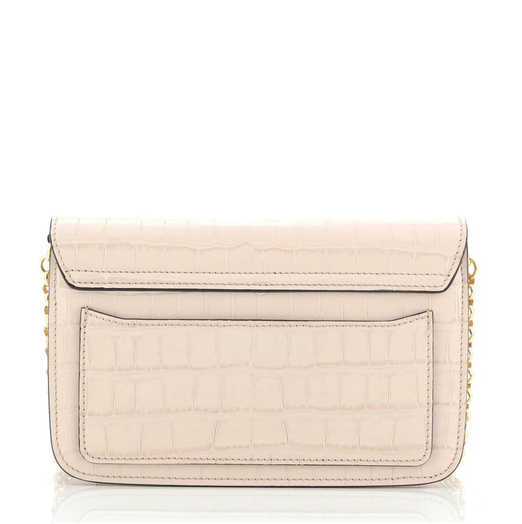 C Chain Clutch Crocodile Embossed Leather
