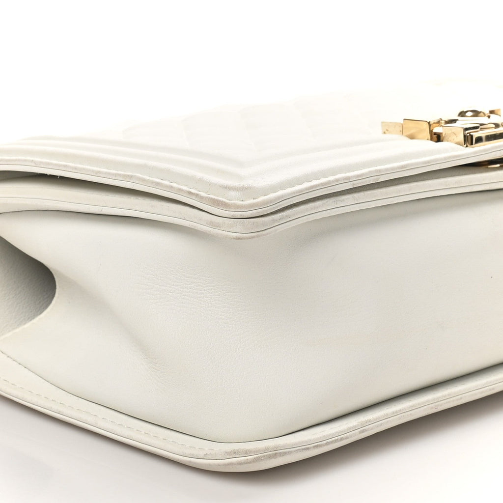 Lambskin Quilted Medium Boy Flap White