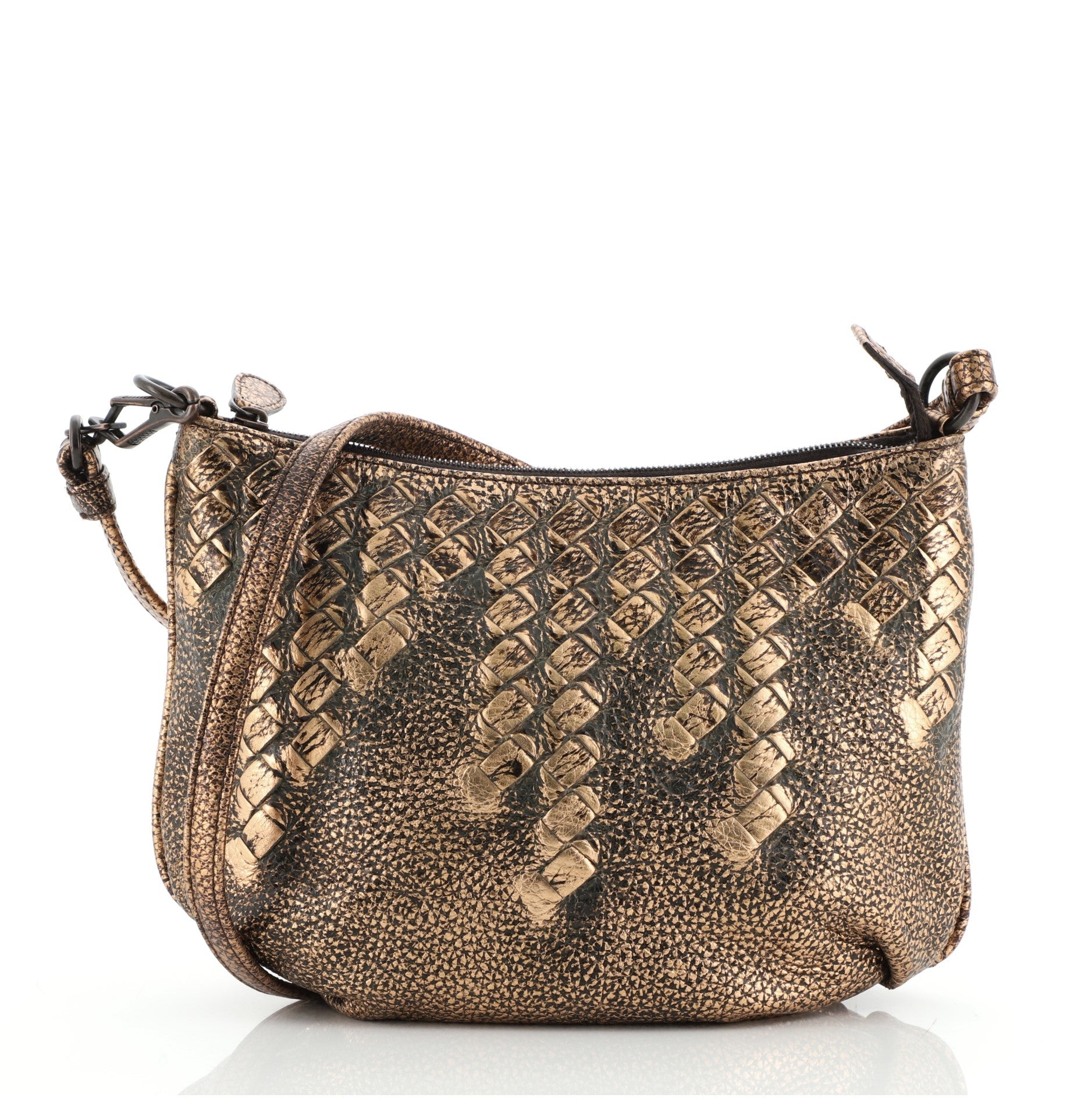Saddle Zip Messenger Bag Cervo with Intrecciato Detail Mini