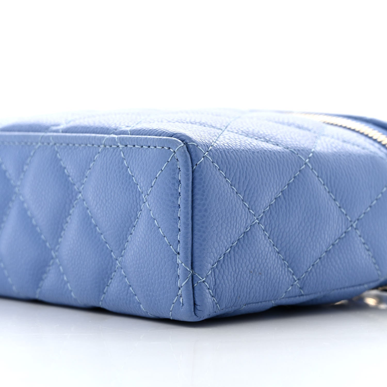 Caviar Quilted Top Handle Slim Vanity With Chain Blue