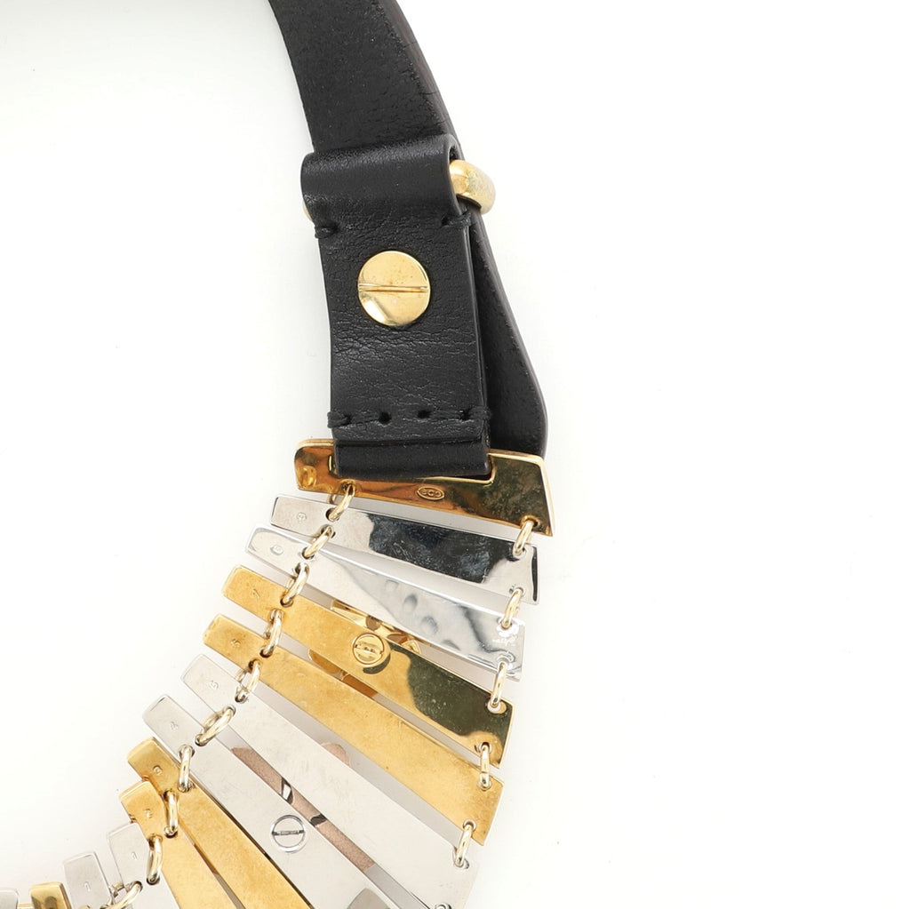 Blossom Fan Collar Necklace Leather and Metal