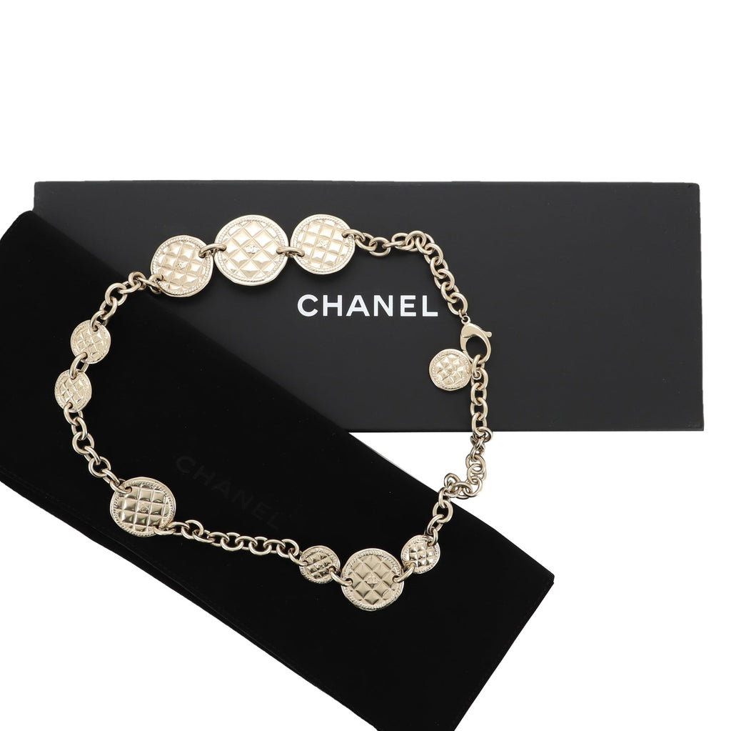 CC Quilted Medallion Chain Belt Metal 85