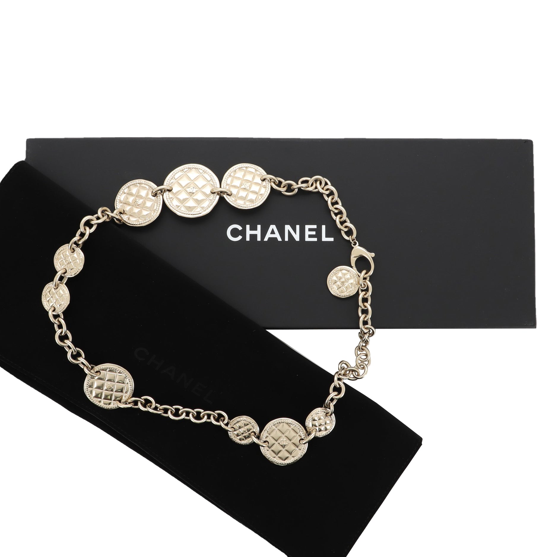 CC Quilted Medallion Chain Belt Metal 85