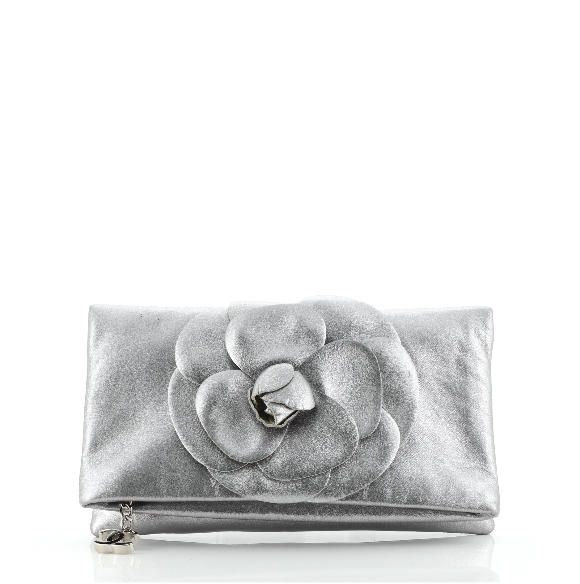 Camellia Fold Over Clutch Leather