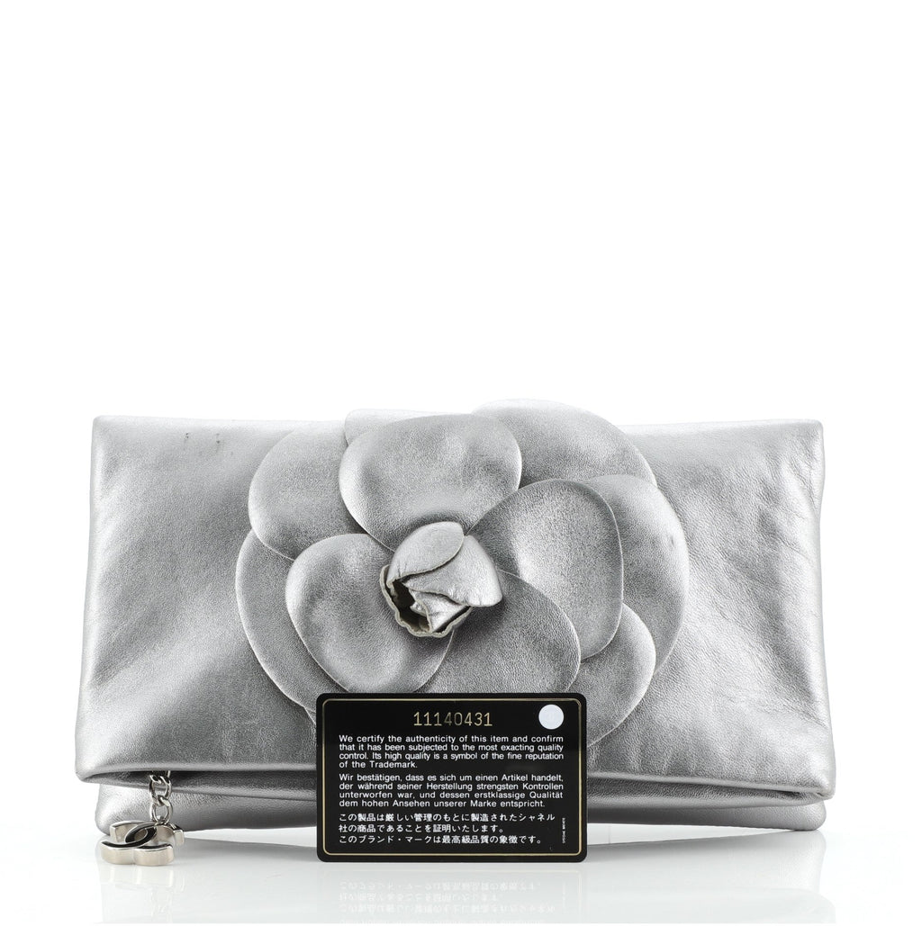 Camellia Fold Over Clutch Leather