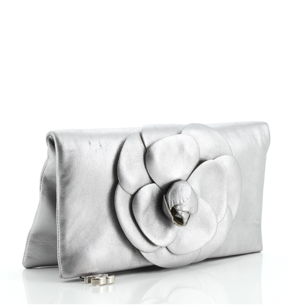 Camellia Fold Over Clutch Leather