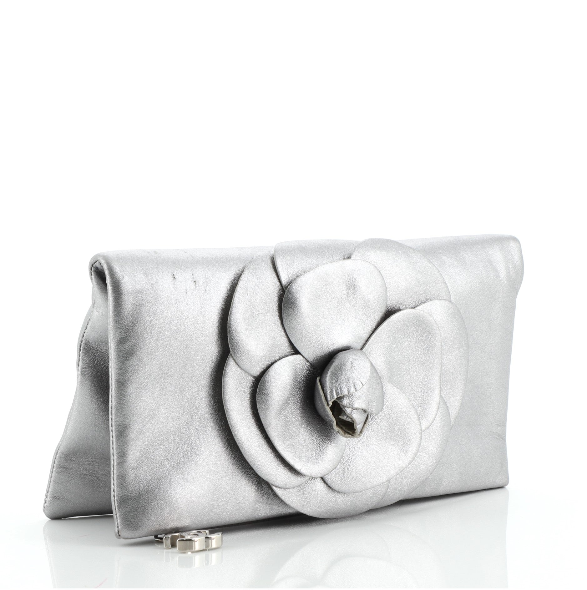 Camellia Fold Over Clutch Leather