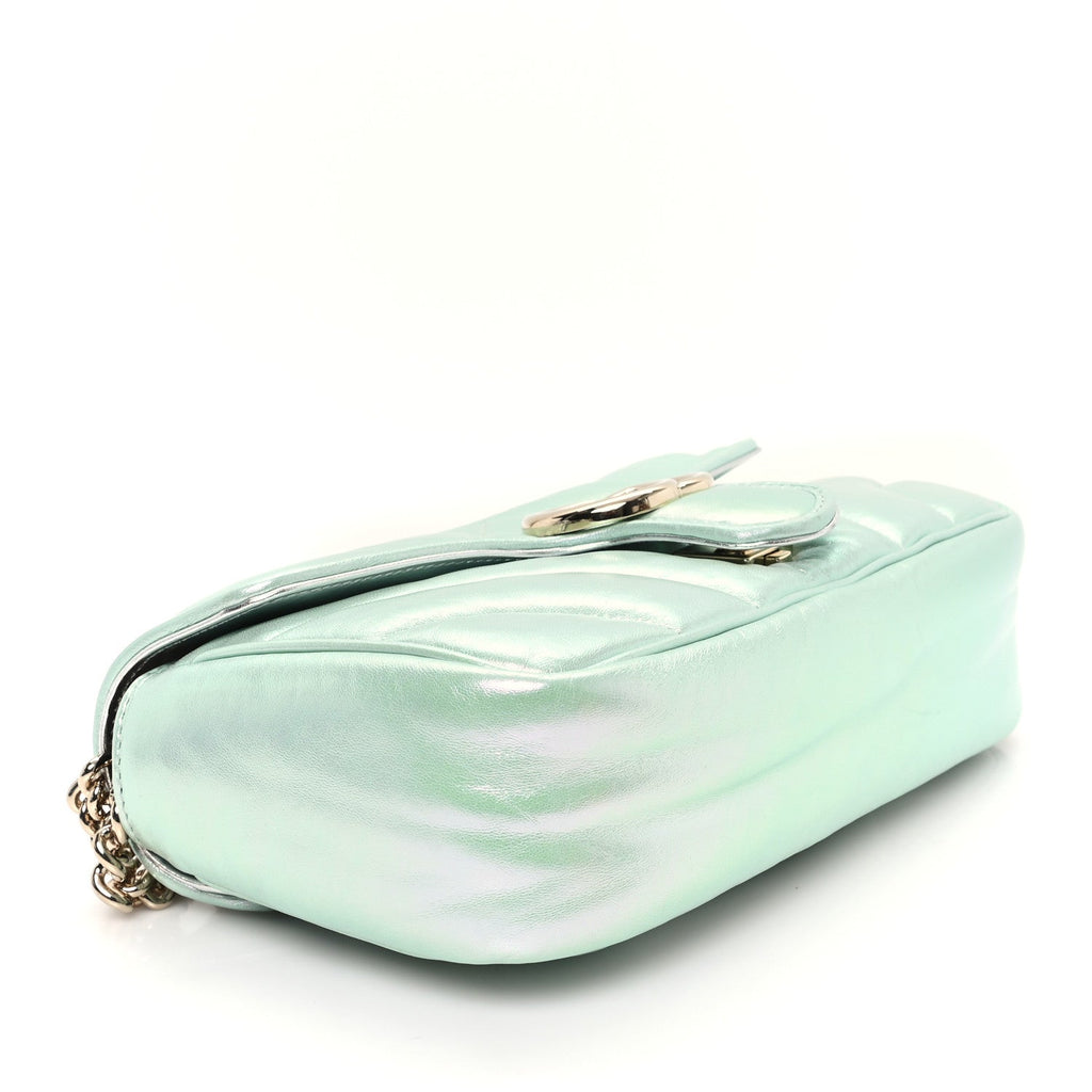 Iridescent Nappa Chevron Matelasse Small GG Marmont Shoulder Bag Iridescent Salvy Green