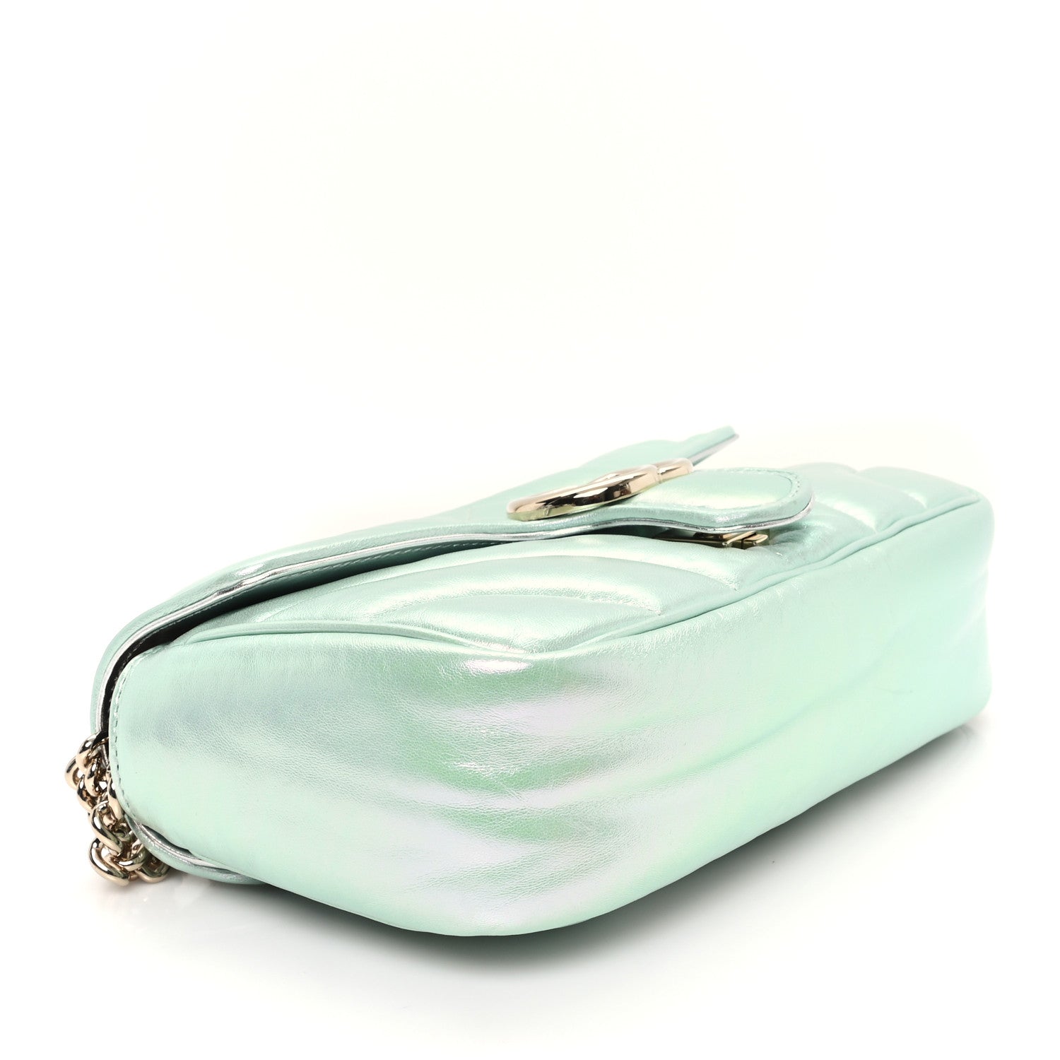 Iridescent Nappa Chevron Matelasse Small GG Marmont Shoulder Bag Iridescent Salvy Green