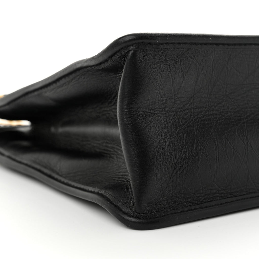 Aged Calfskin Quilted Graphic Catch Shopping Bag Black