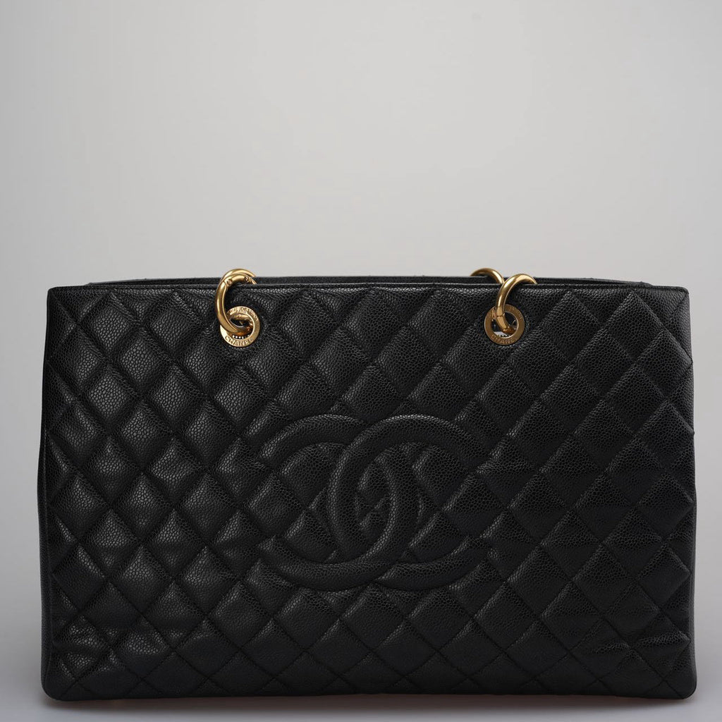 Chanel Large Grand Shopping Tote Black GST Bag in Caviar Leather with Gold Hardware