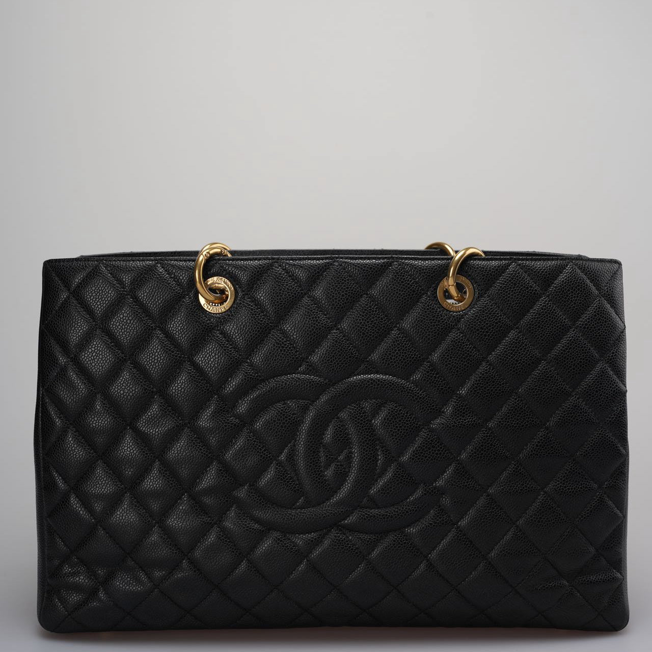 Chanel Large Grand Shopping Tote Black GST Bag in Caviar Leather with Gold Hardware