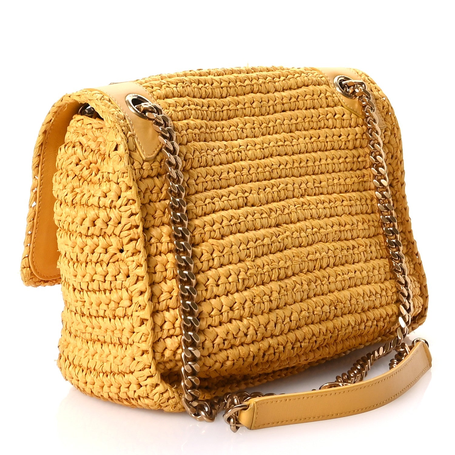 Raffia Calfskin Monogram Medium Niki Chain Satchel Wheat