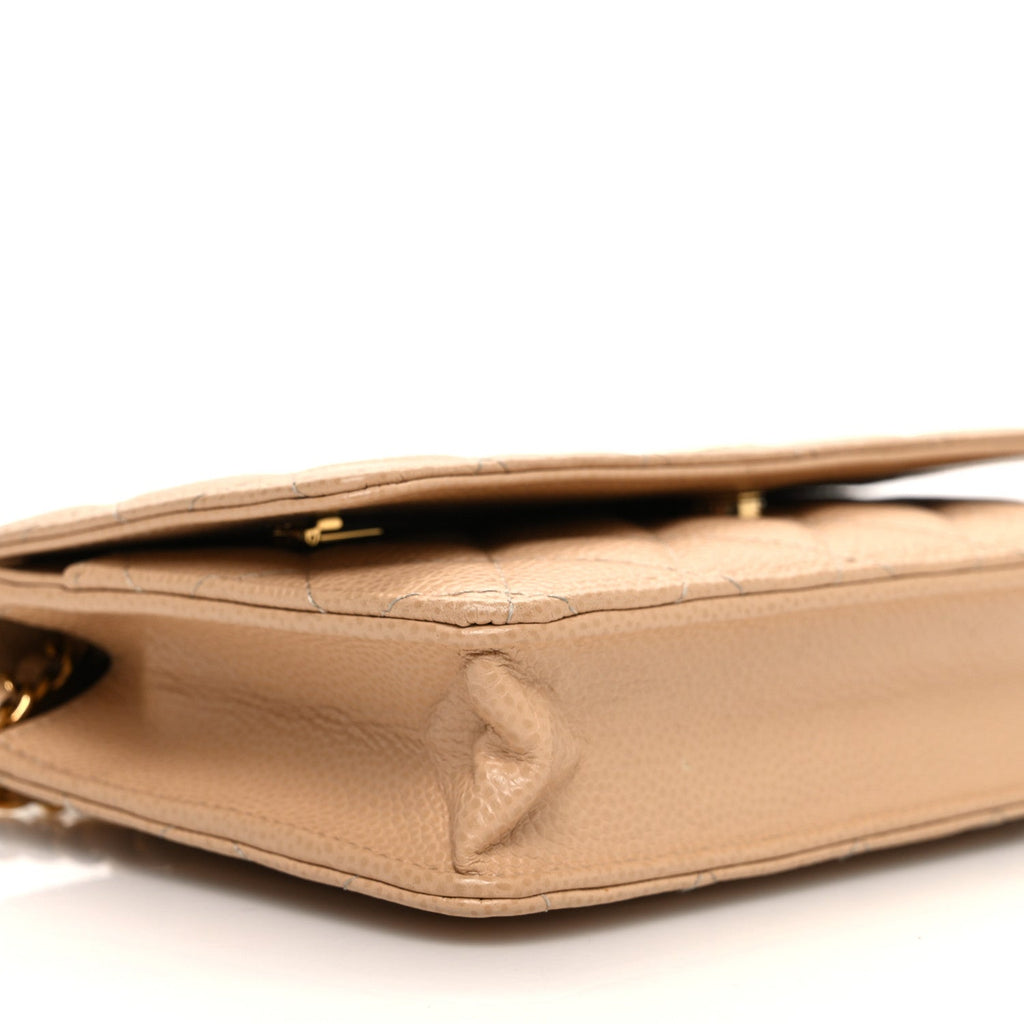 Caviar Quilted Wallet on Chain WOC Beige