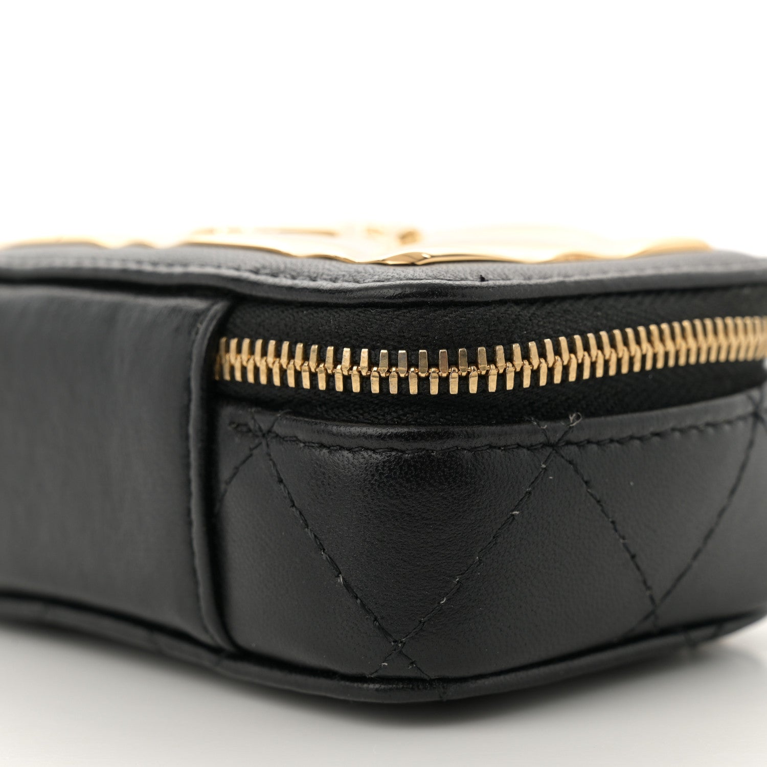 Lambskin Quilted Mini Golden Plate Clutch With Chain Black