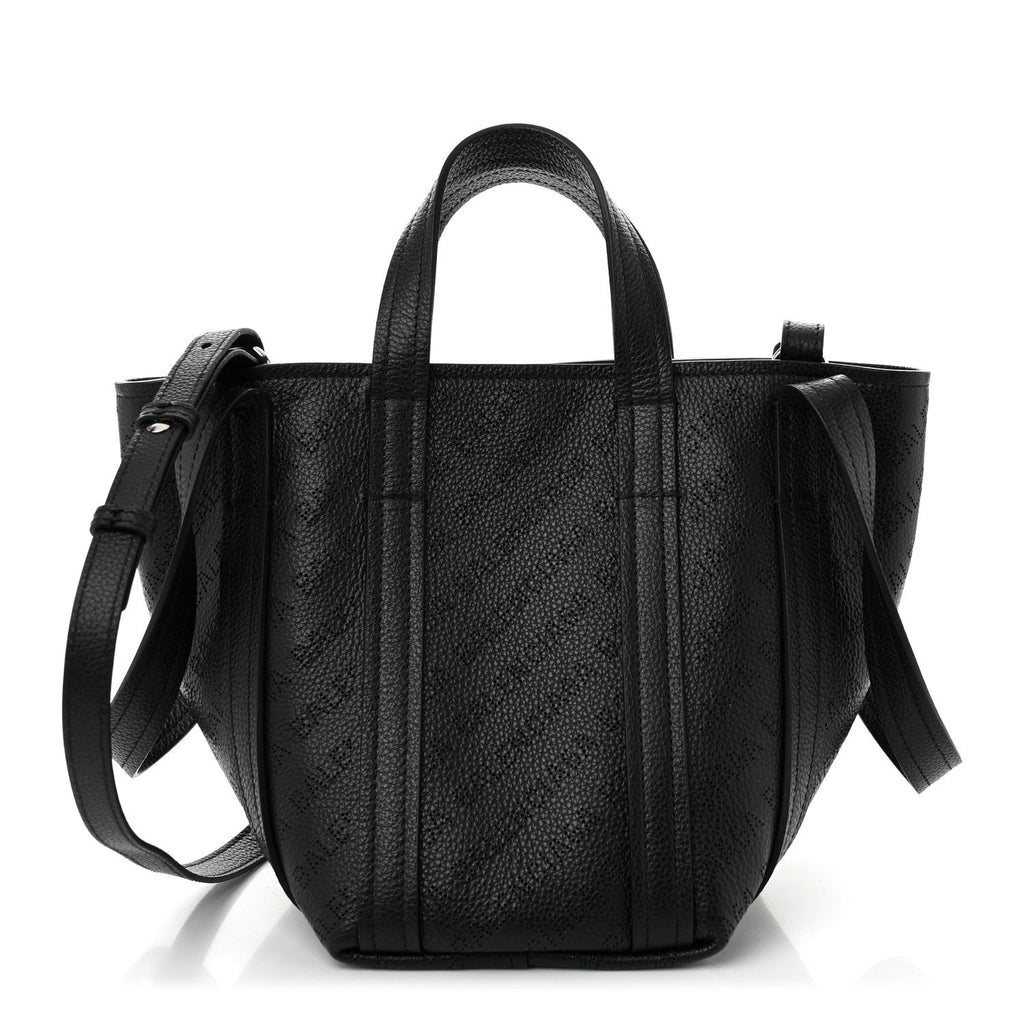 Grained Calfskin Logo Perforated XS Everyday North South Shoulder Tote Bag Black
