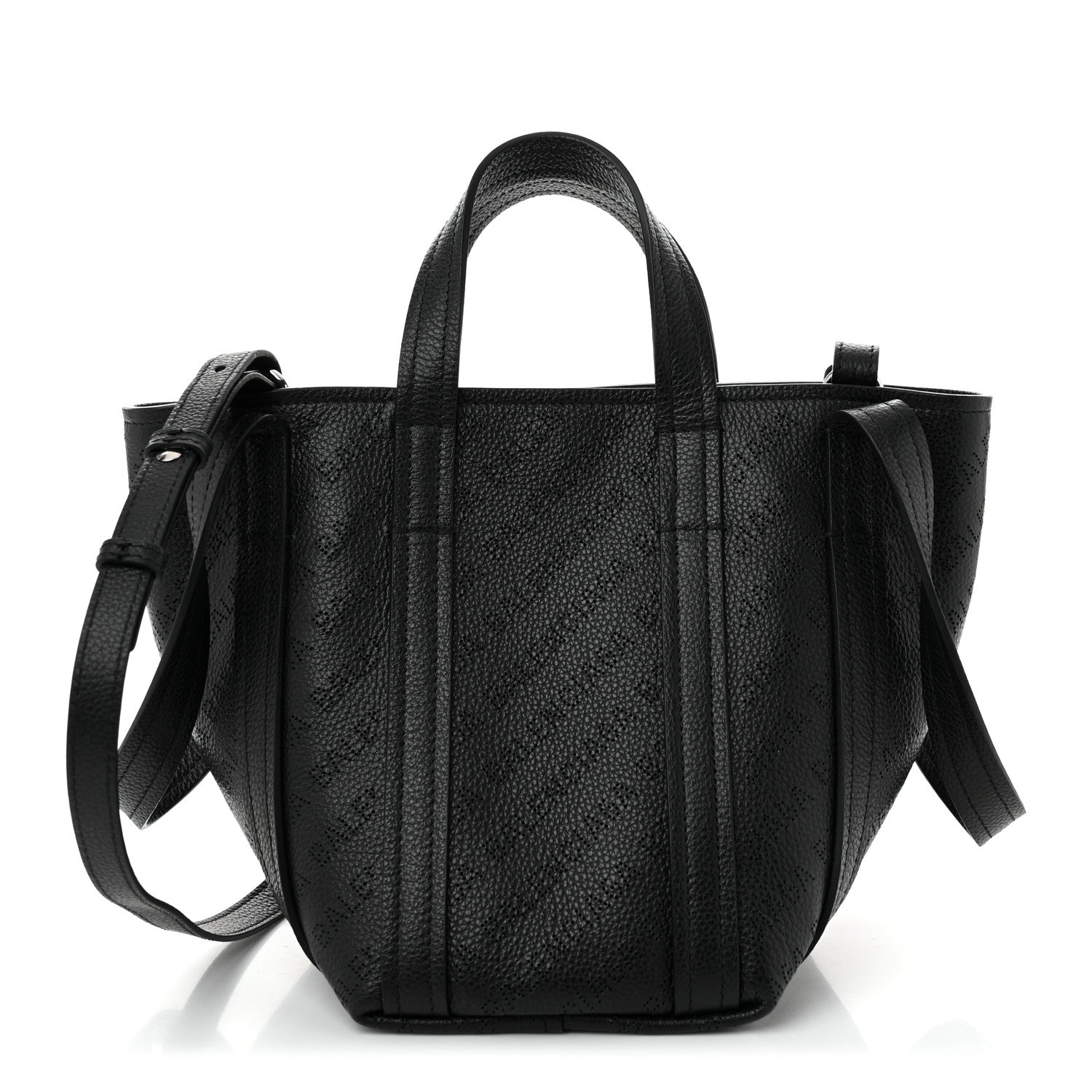Grained Calfskin Logo Perforated XS Everyday North South Shoulder Tote Bag Black