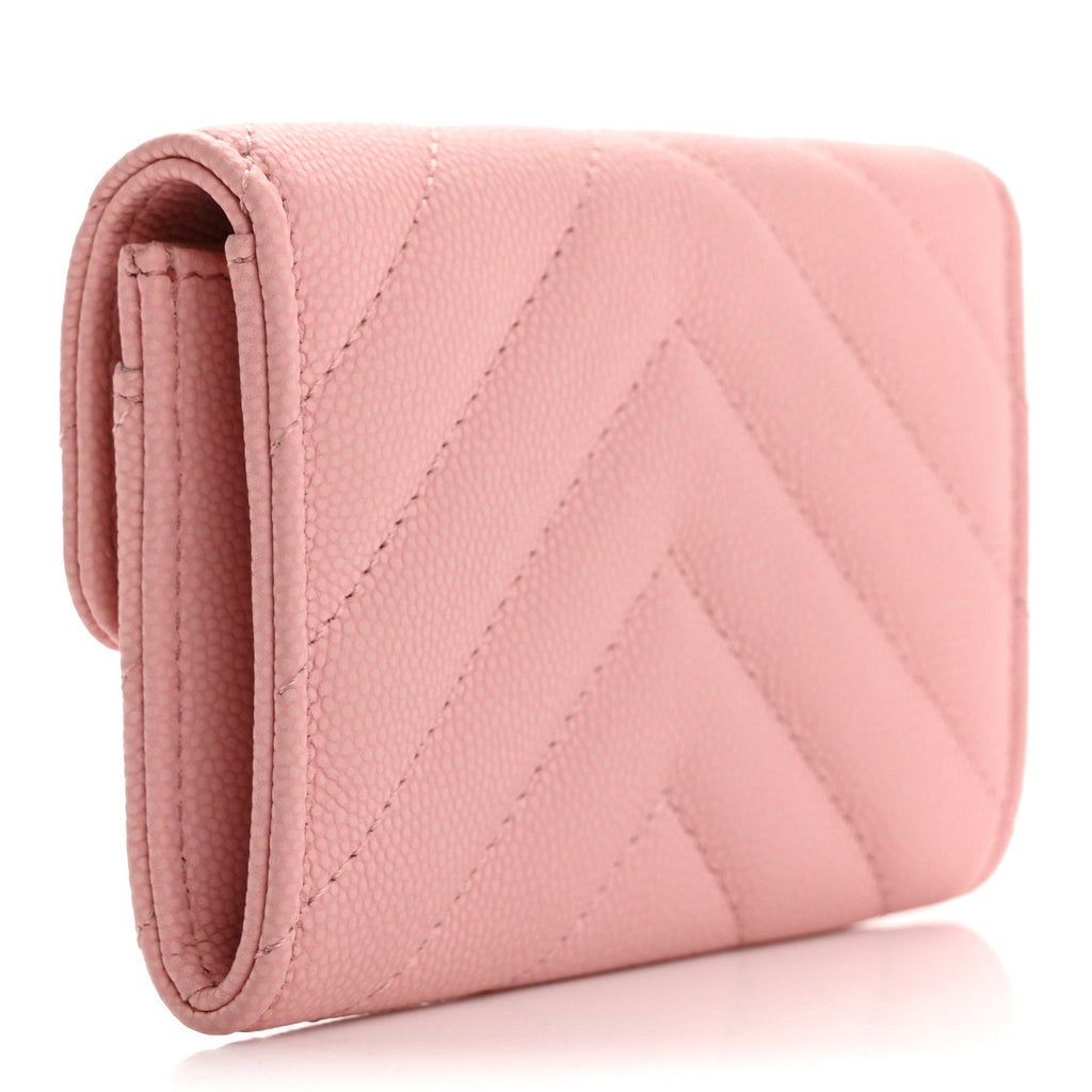 Caviar Flat Chevron Quilted Flap  Holder Pink