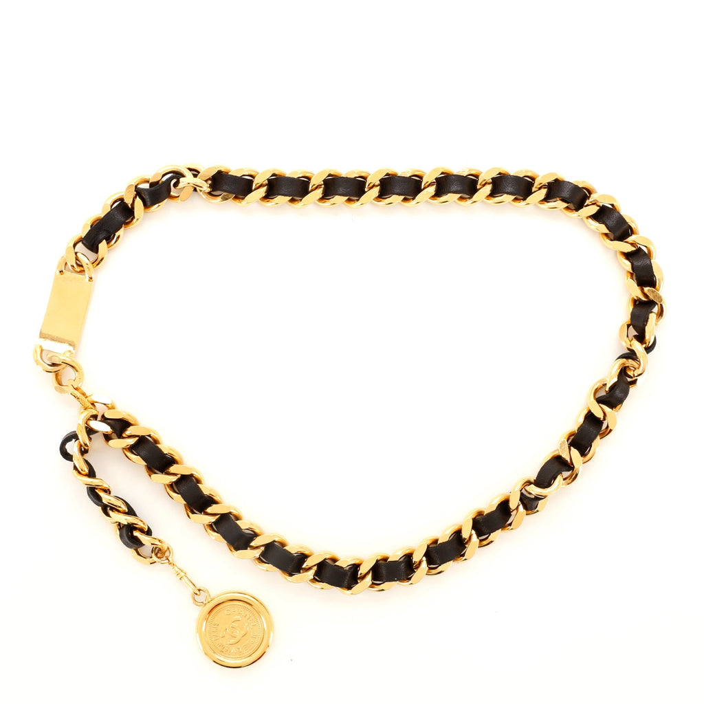 Vintage Medallion Chain Belt Metal and Leather 75