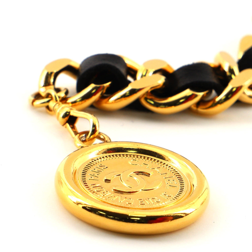 Vintage Medallion Chain Belt Metal and Leather 75