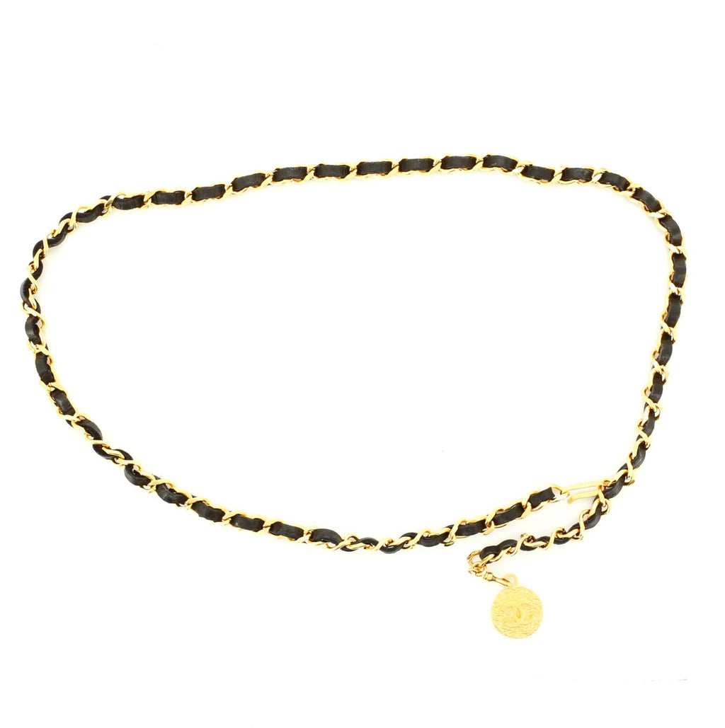 Vintage Medallion Chain Belt Metal and Leather 90