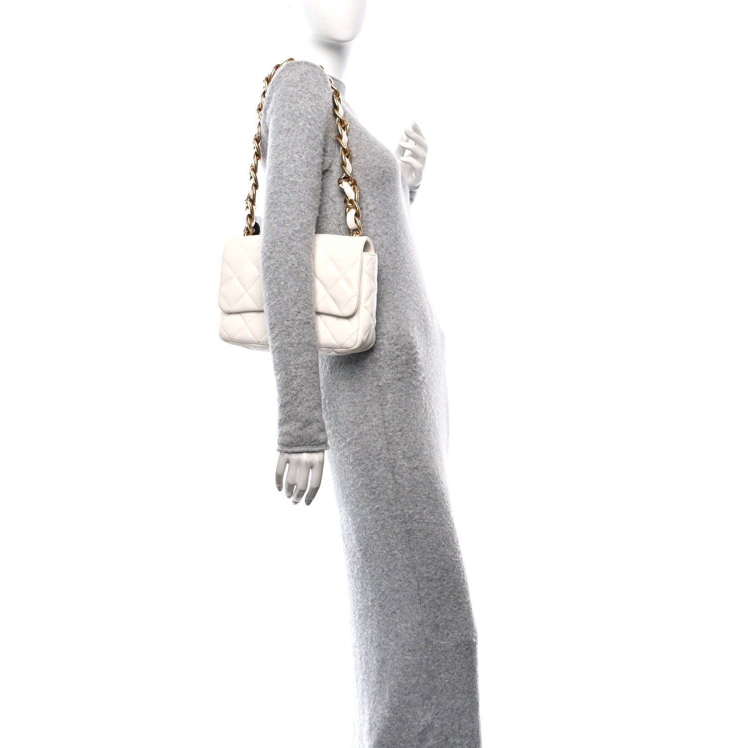 Lambskin Quilted Large CC Funky Town Flap White