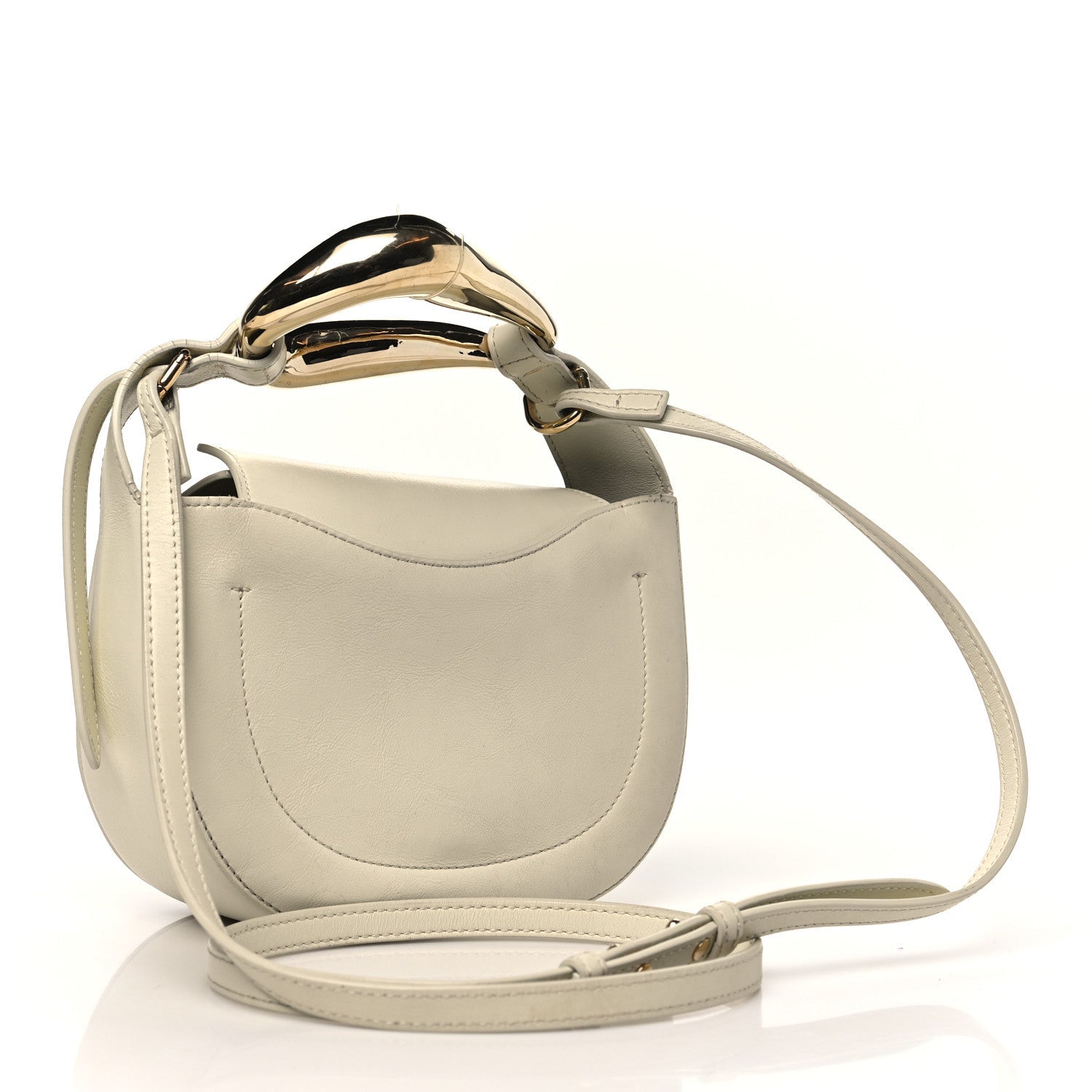 Small Grain Calfskin Kiss Bag Natural White
