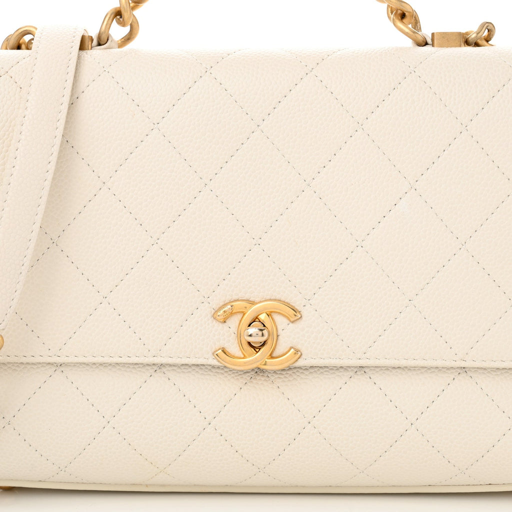 Grained Calfskin Small Stitched Flap White