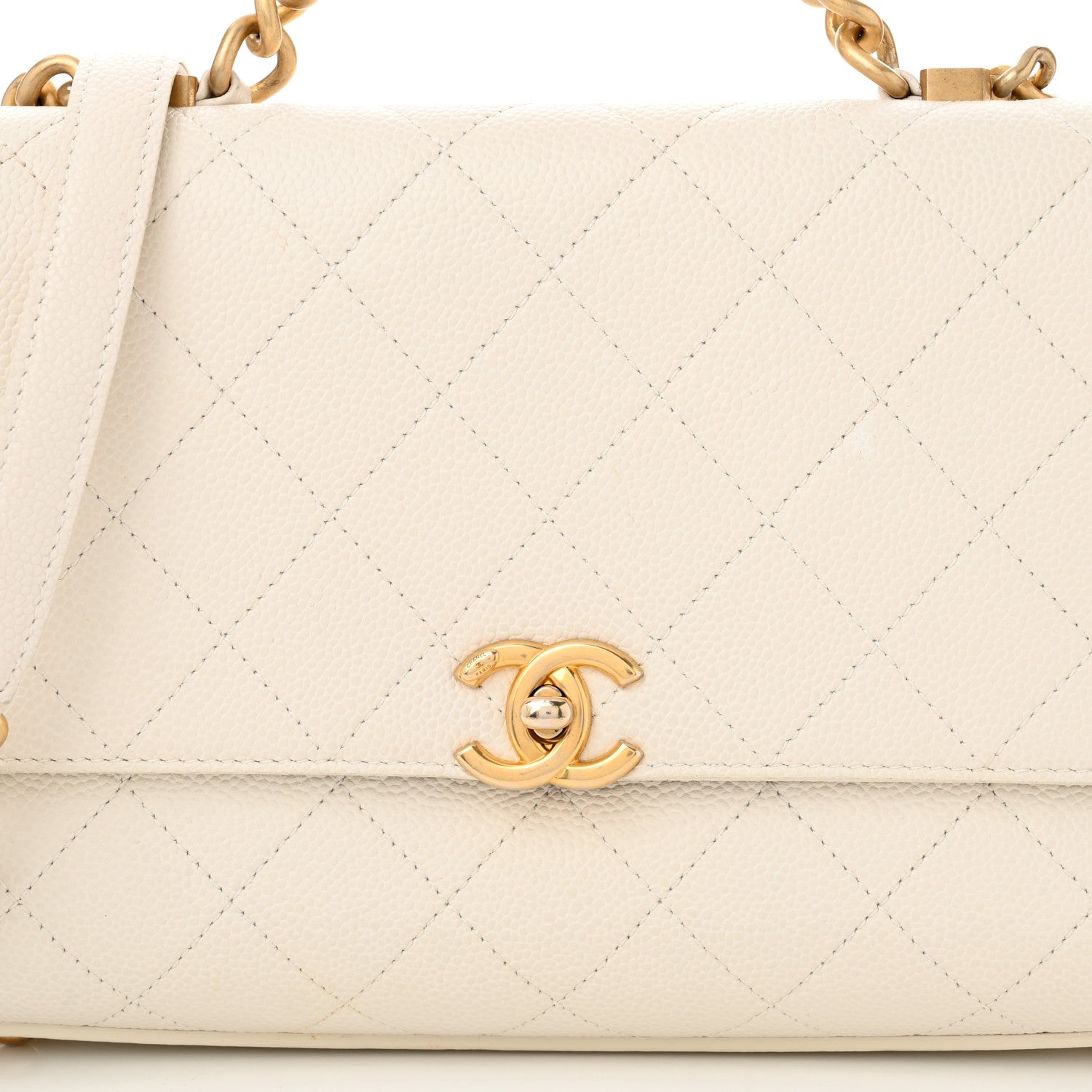 Grained Calfskin Small Stitched Flap White