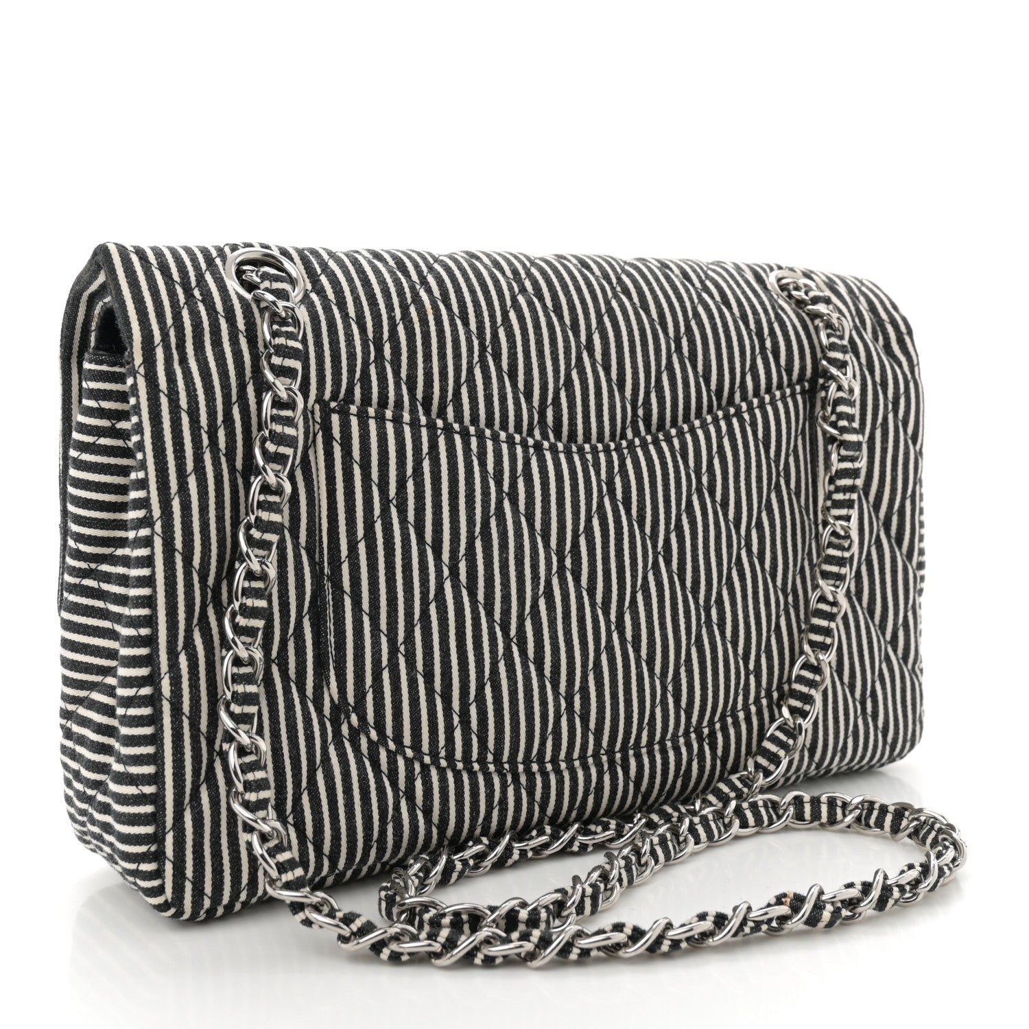 Canvas Sequin Stripe Medium Double Flap Black White