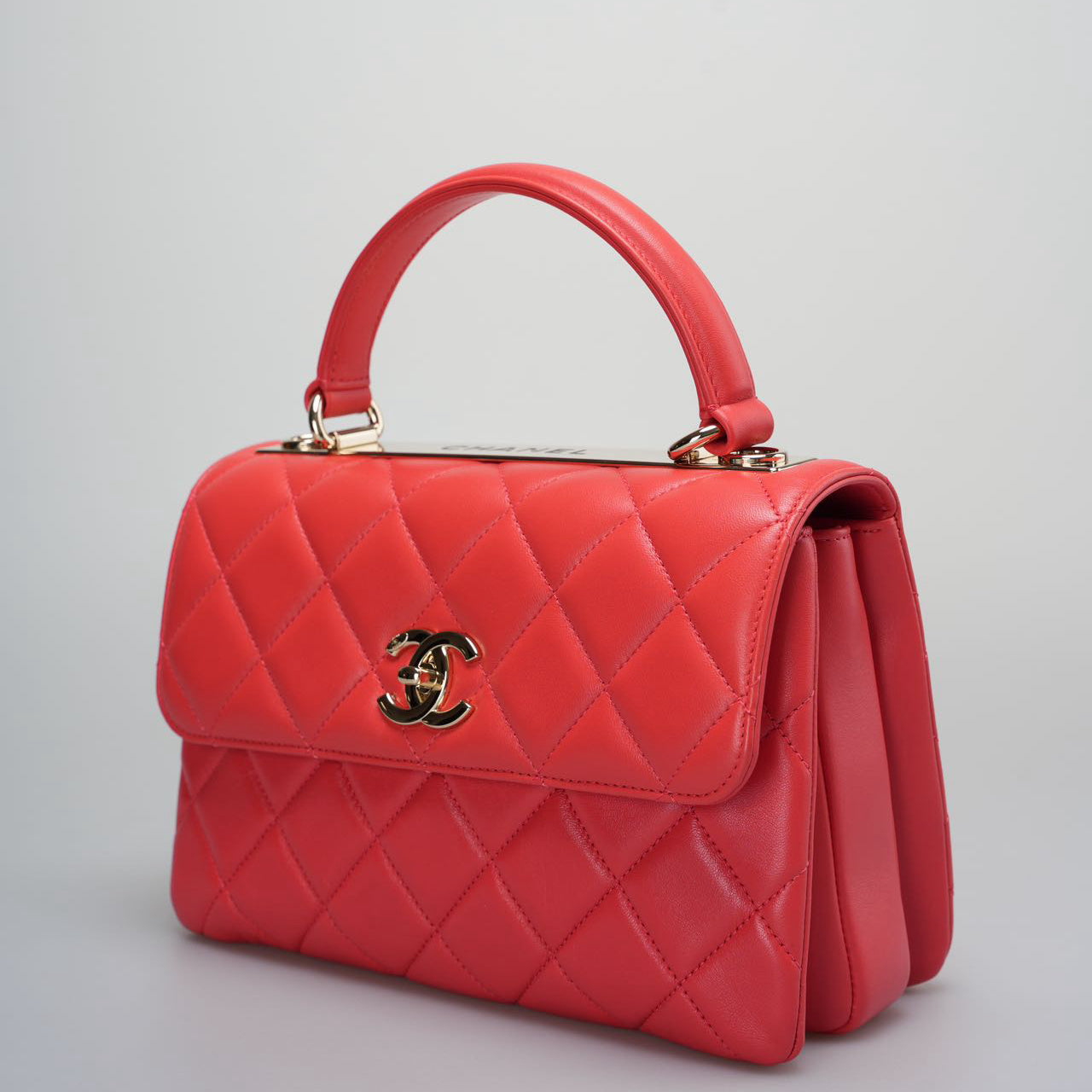 Chanel Red Small Trendy CC Bag In Lambskin Leather With Champagne Gold Hardware