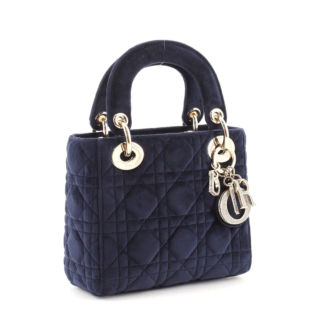 Lady Dior Chain Bag Cannage Quilt Velvet with Crystal Charms Mini