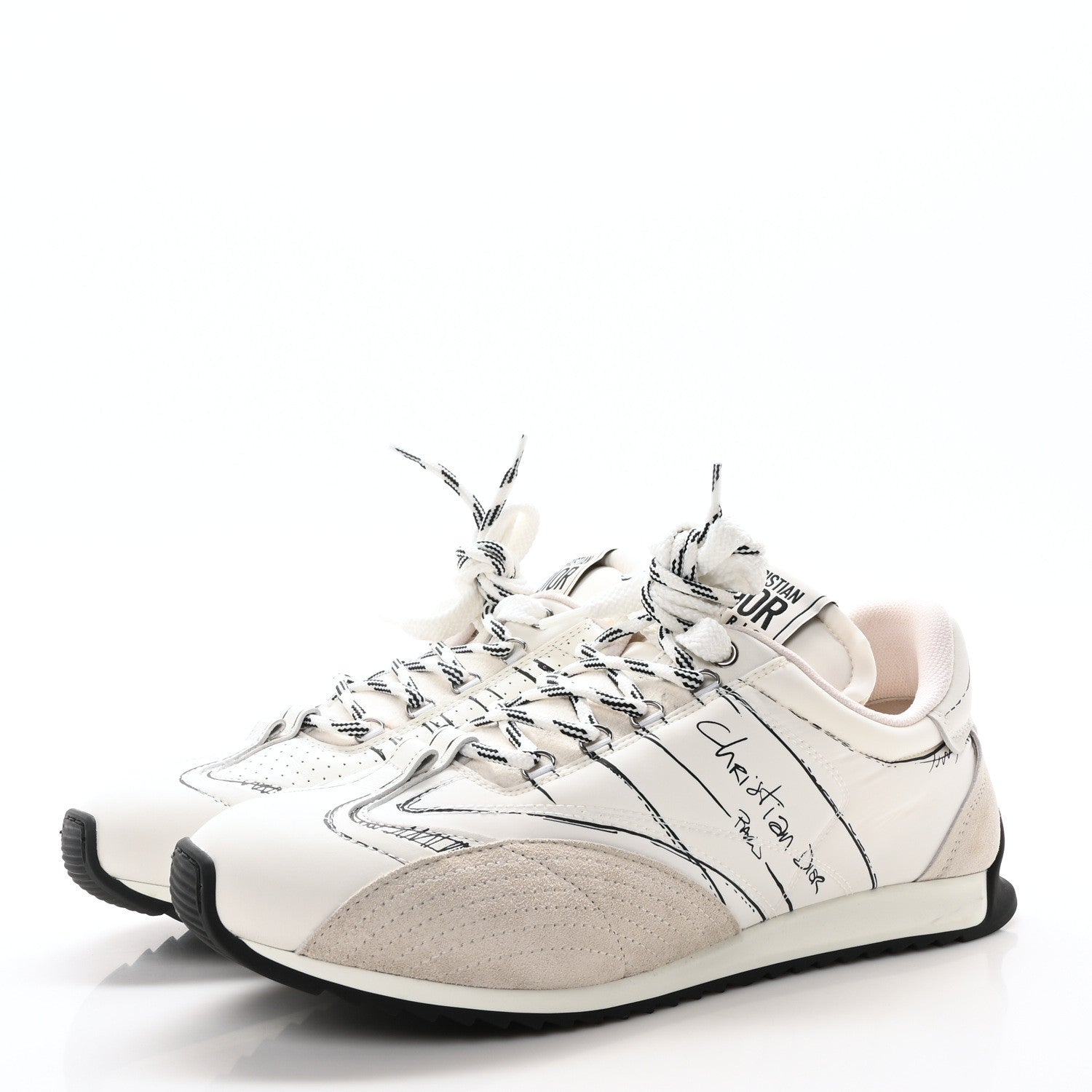 Calfskin Nylon Womens D-Sketch Sneakers 41 White
