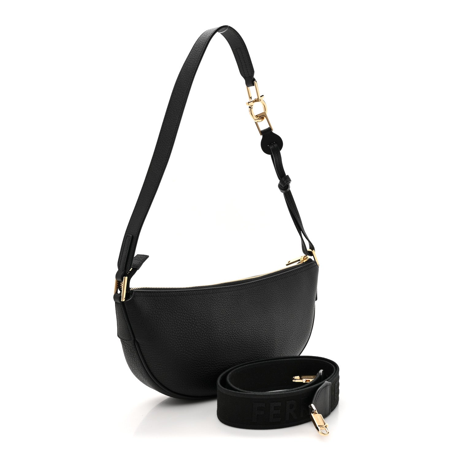 Hammered Calfskin Small Smile Hobo Black