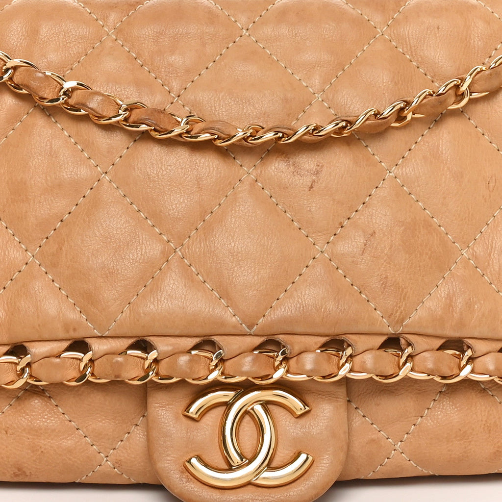 Calfskin Quilted Medium Chain Me Flap Light Beige