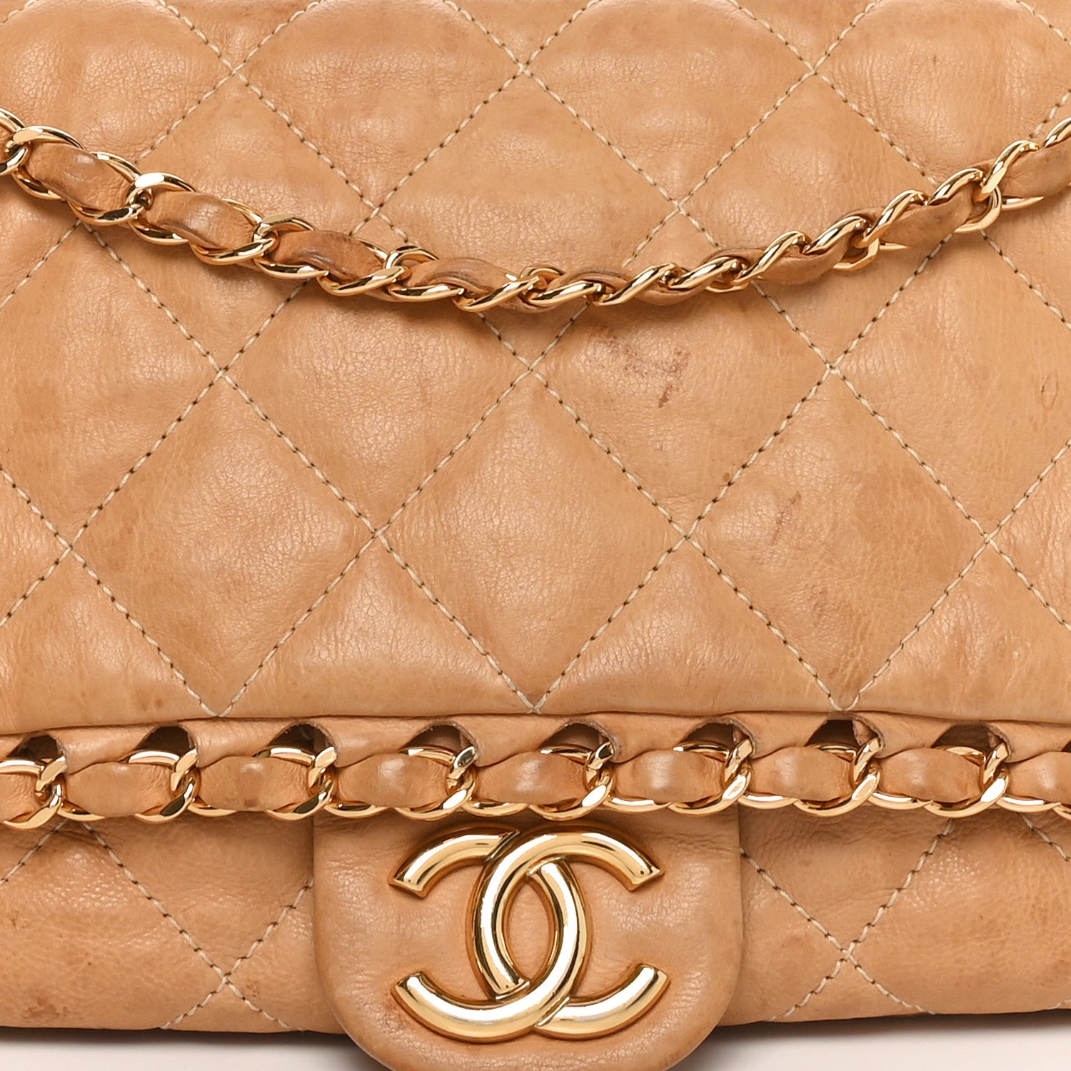 Calfskin Quilted Medium Chain Me Flap Light Beige