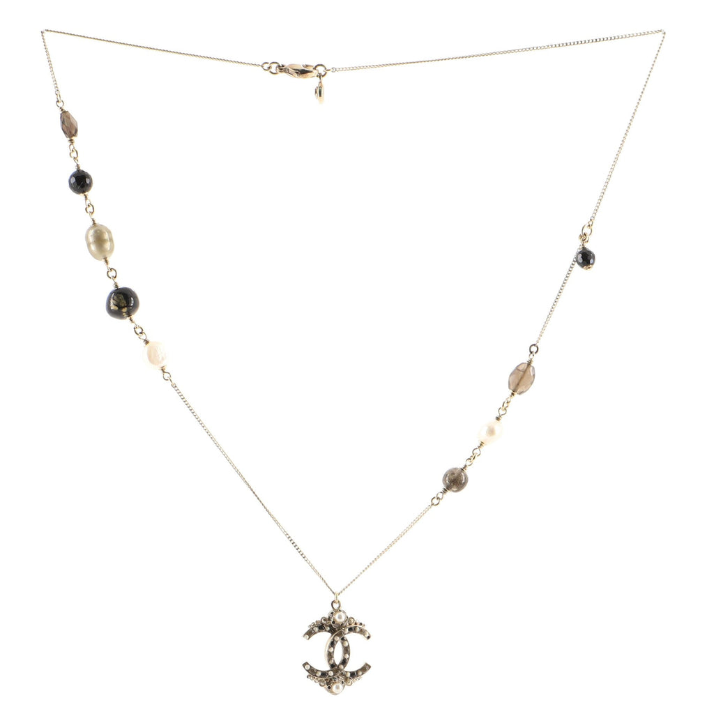 CC Long Necklace Metal and Stone