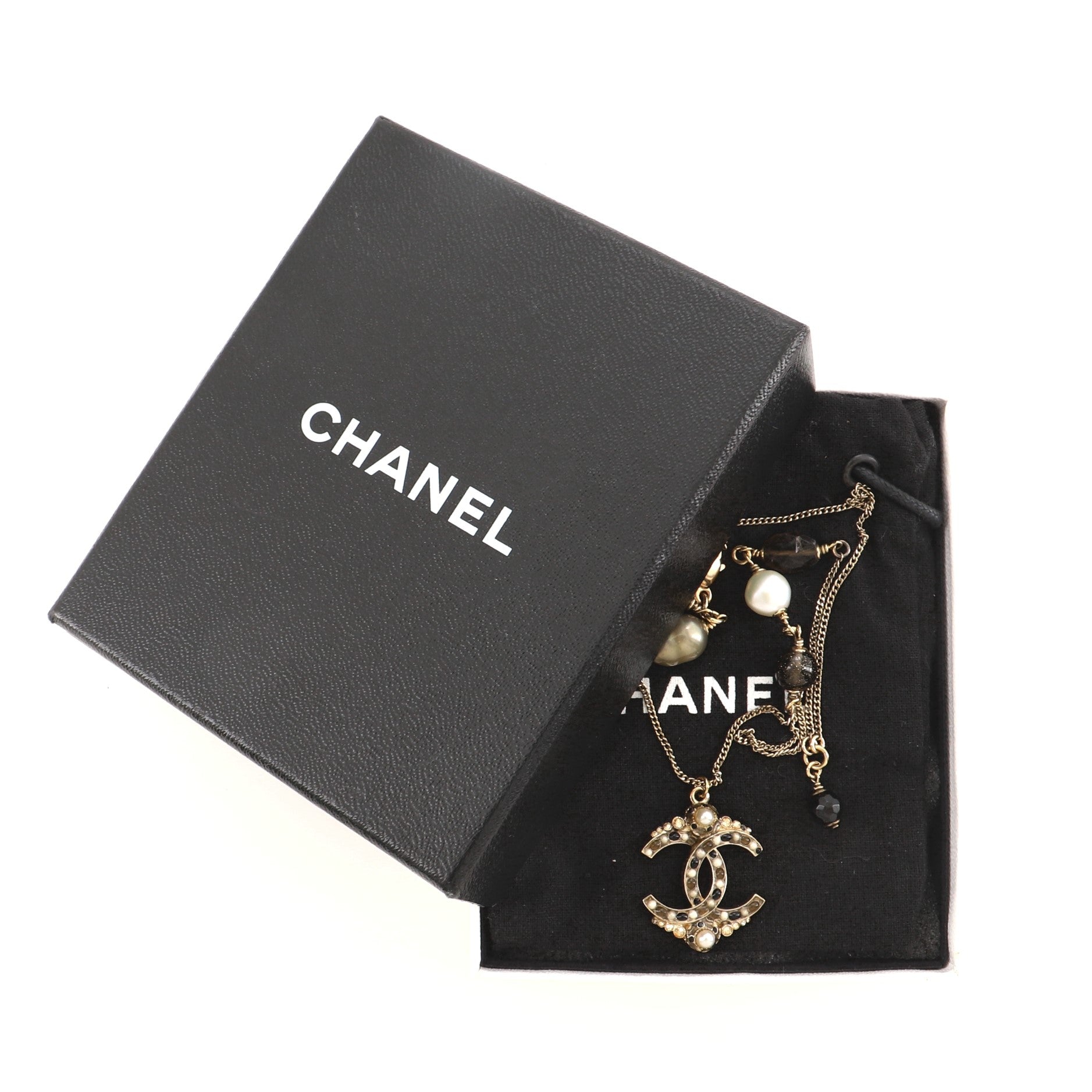 CC Long Necklace Metal and Stone
