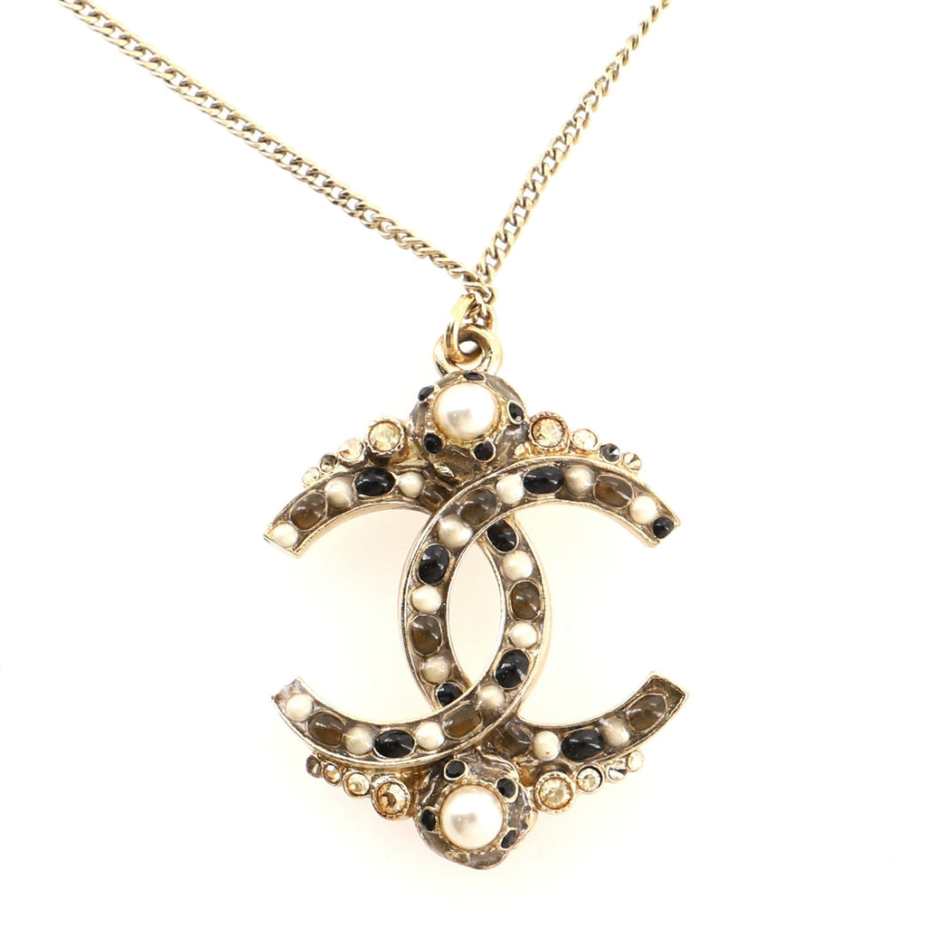 CC Long Necklace Metal and Stone