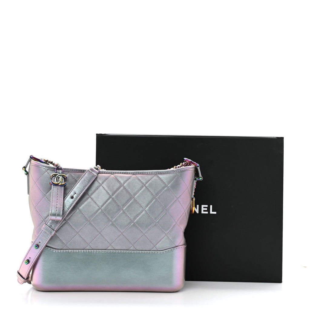 Iridescent Lambskin Calfskin Quilted Medium Gabrielle Hobo Light Purple