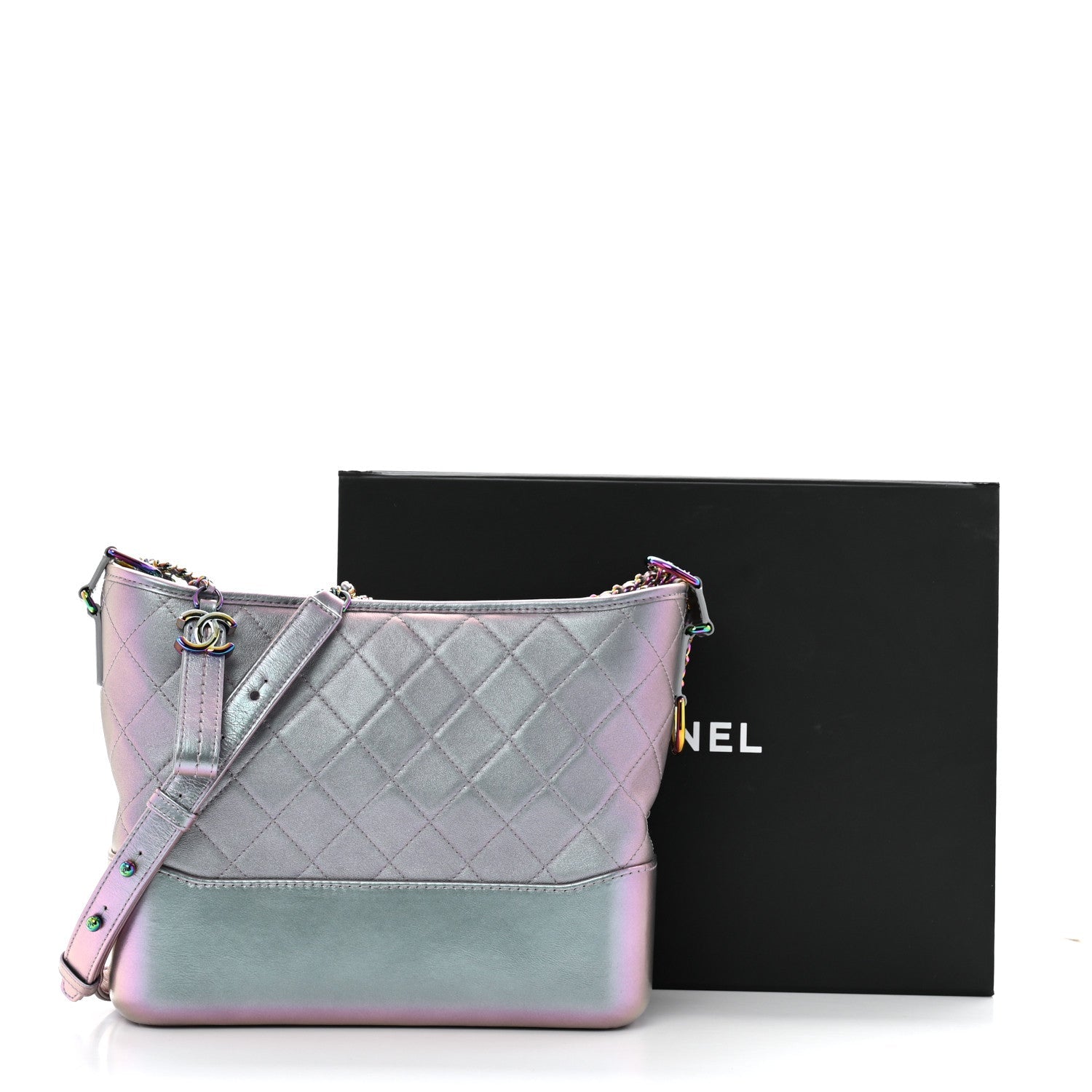 Iridescent Lambskin Calfskin Quilted Medium Gabrielle Hobo Light Purple