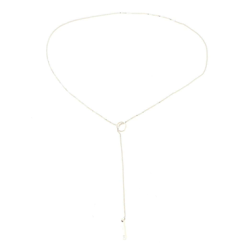 Logo Lariat Necklace 18K White Gold