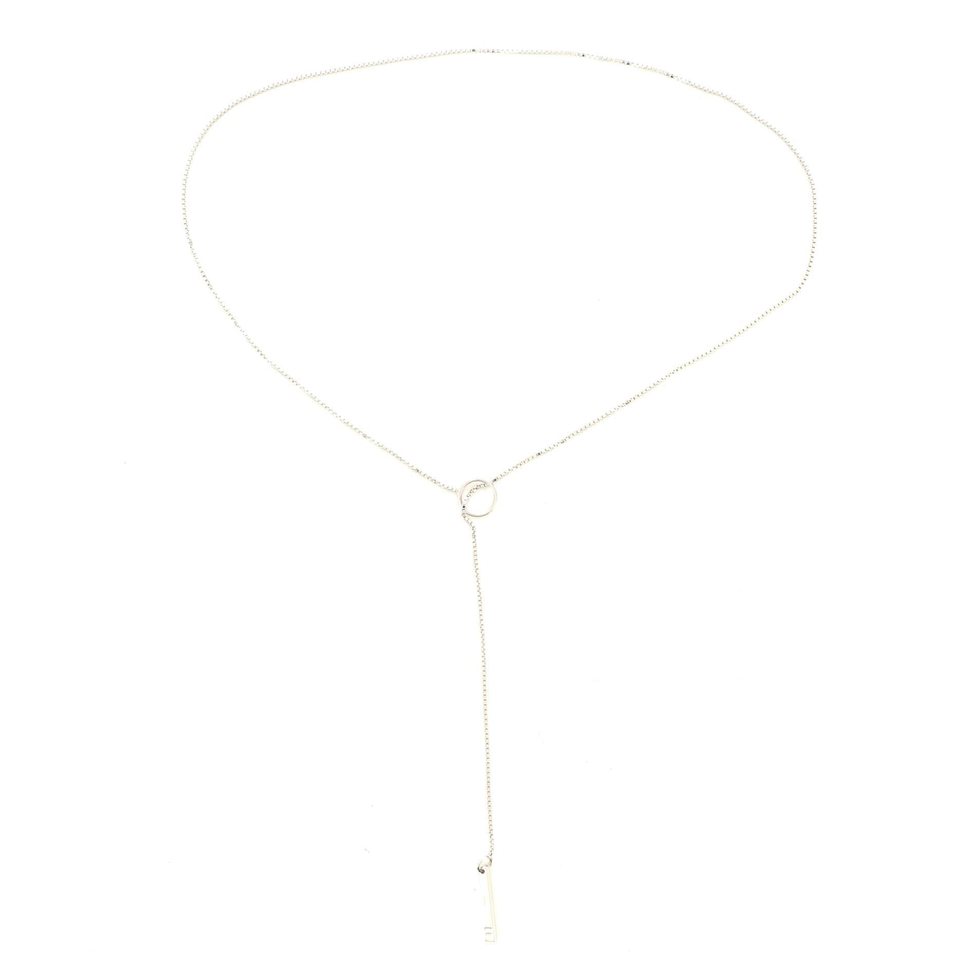Logo Lariat Necklace 18K White Gold