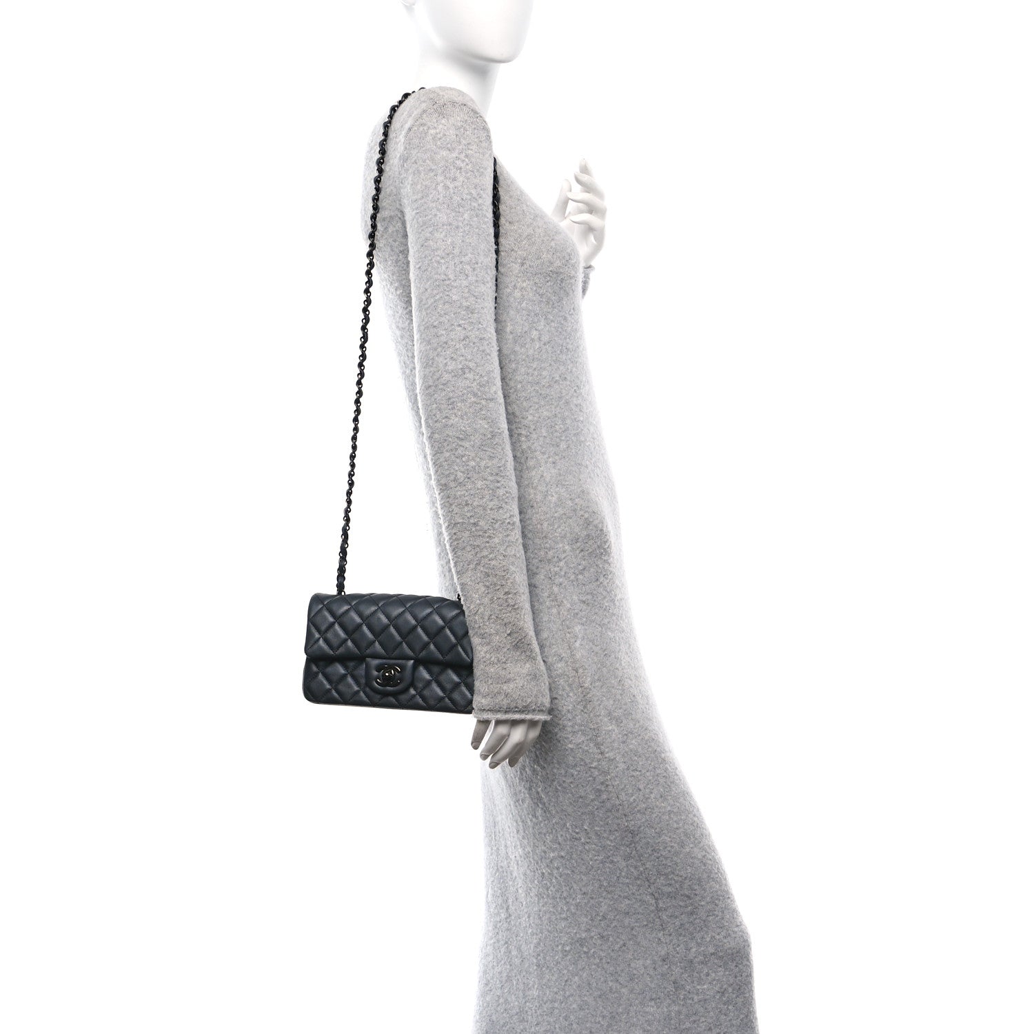 Pearly Lambskin Quilted Mini Rectangular Flap So Black