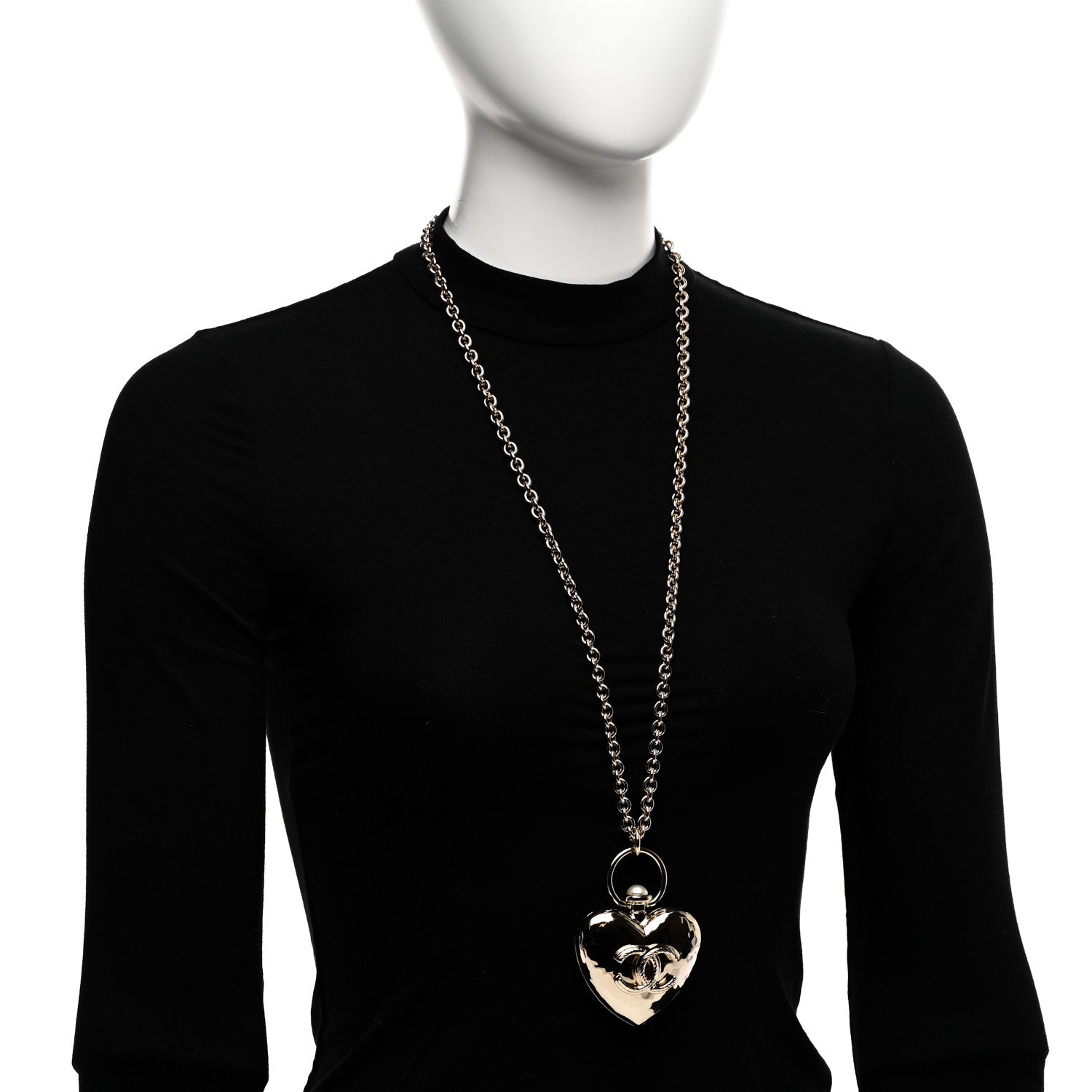 Metal CC Heart Locket Necklace Gold