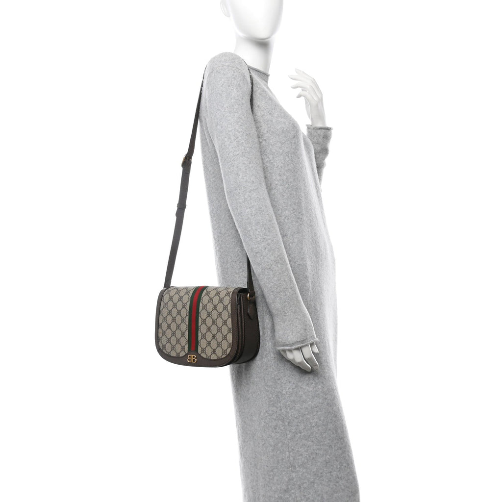 X BALENCIAGA BB Supreme Monogram Web Small Ophidia Shoulder Bag Beige New Acero